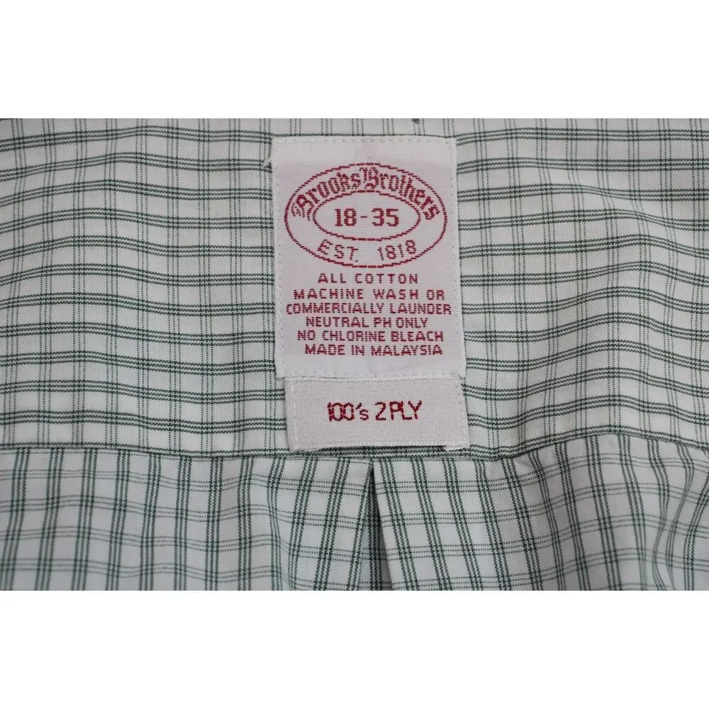 Brooks Brothers Shirt Mens Size 18‎ /35 Plaid Long Sleeve 100% Cotton